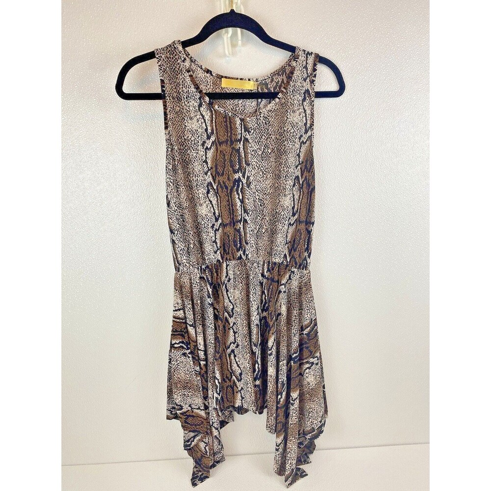 Cynthia Mehra Snake Skin Mini Dress Tunic Sleeveless Size L/XL Uneven Hemline